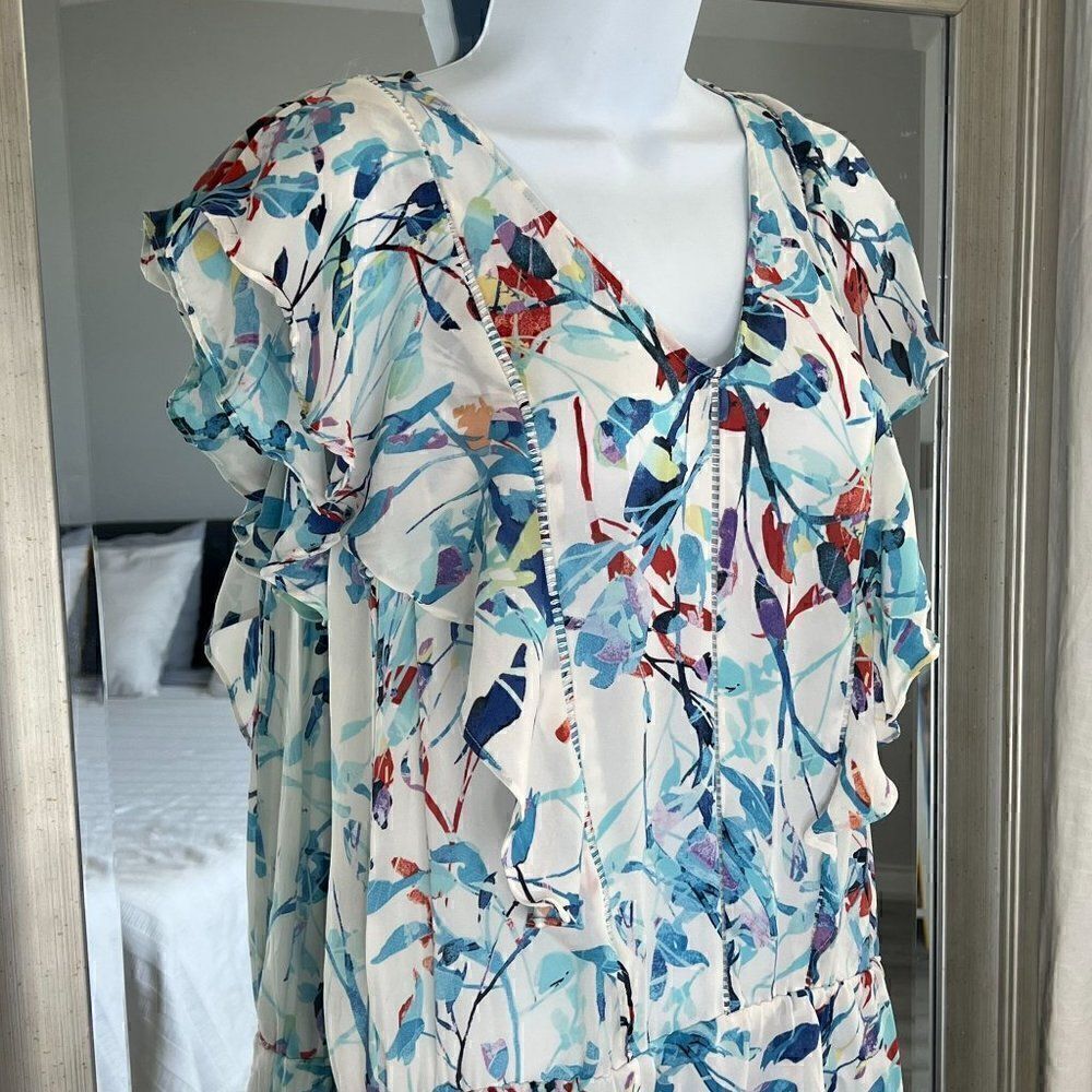 PARKER WOMEN SIZE M BLUE PRINT DRESS - Picture 3 of 8